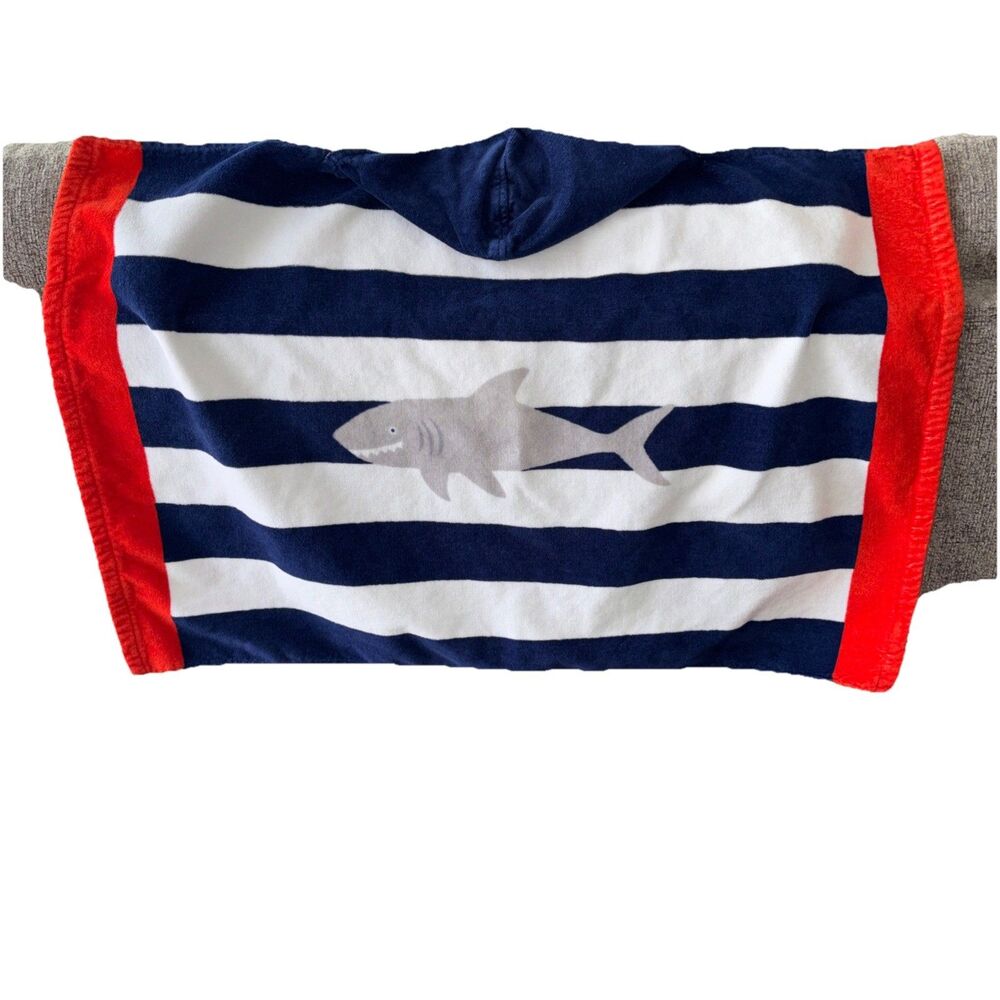 Pottery Barn Kids Shark Stripe Baby Beach Hooded Towel Coastal Swim Bath Pool